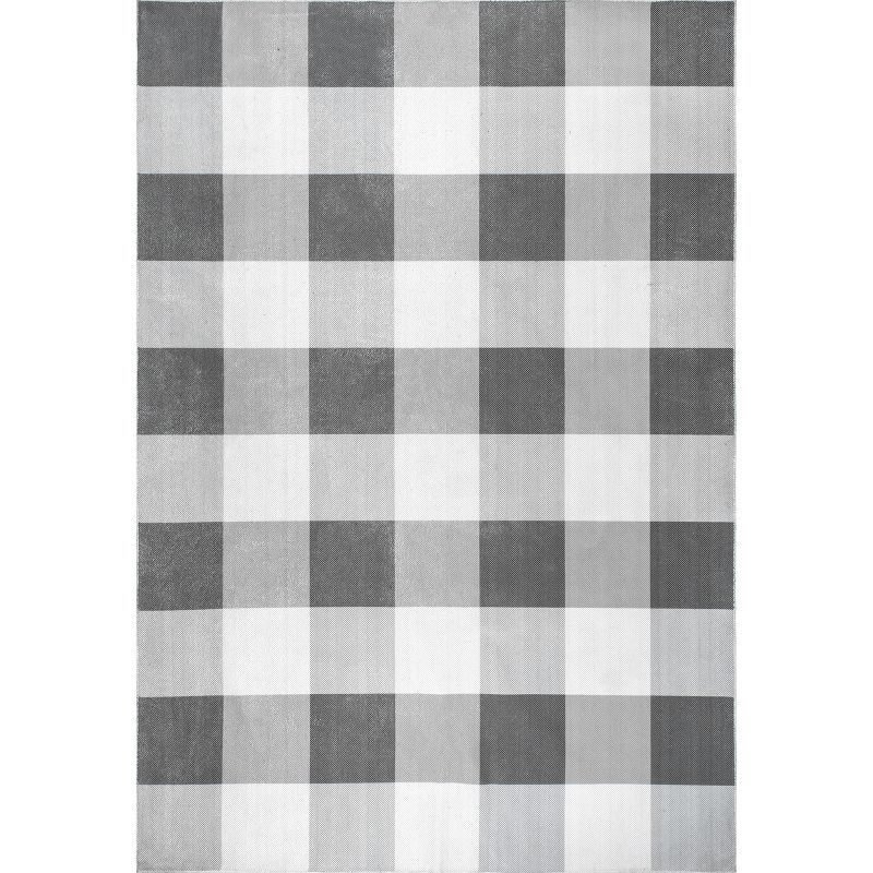 Eco-Friendly Easy-Care Gray Buffalo Plaid 8' Square Rug