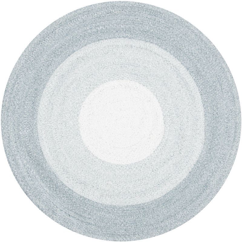 Handwoven Grey & Ivory Braided 5' Round Synthetic Area Rug