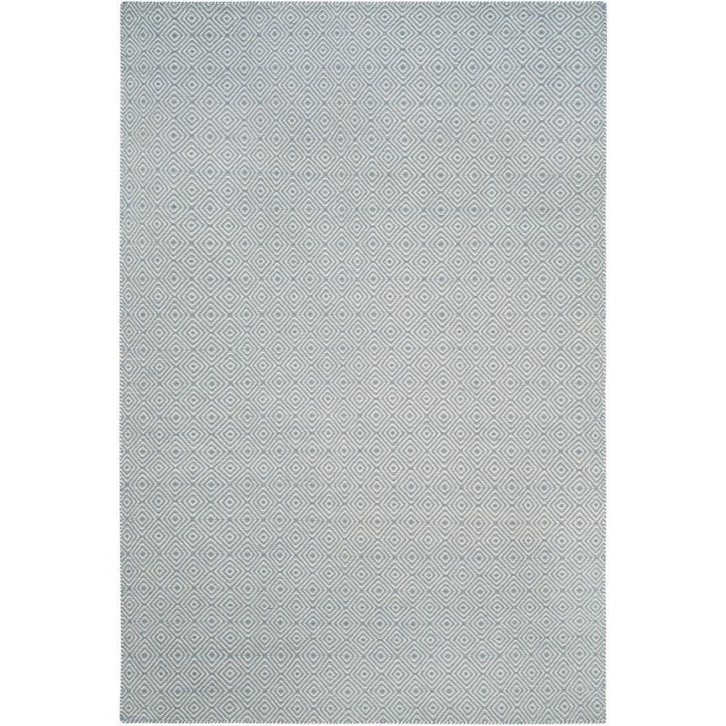 Silver and Ivory Diamond Pattern Wool 6' x 9' Rug