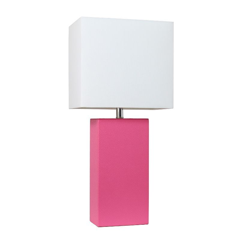 21" Hot Pink Leather Rectangular Nightstand Lamp with White Shade