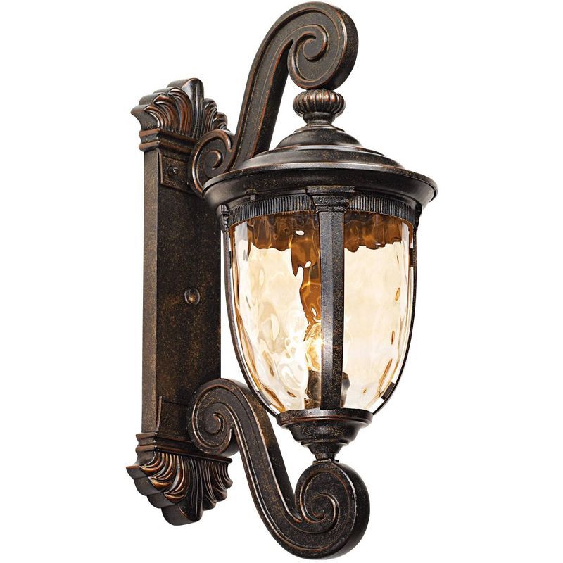 Bellagio Traditional Bronze Outdoor Wall Light with Champagne Hammered Glass