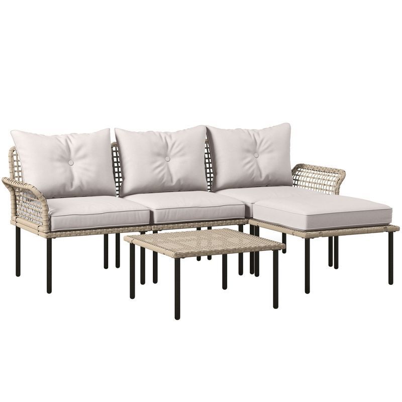 Cream White 5-Piece Outdoor Patio Furniture Set with Cushions