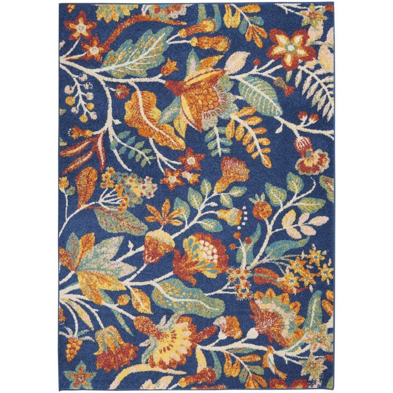 Navy Multicolor Floral Synthetic 4' x 6' Area Rug