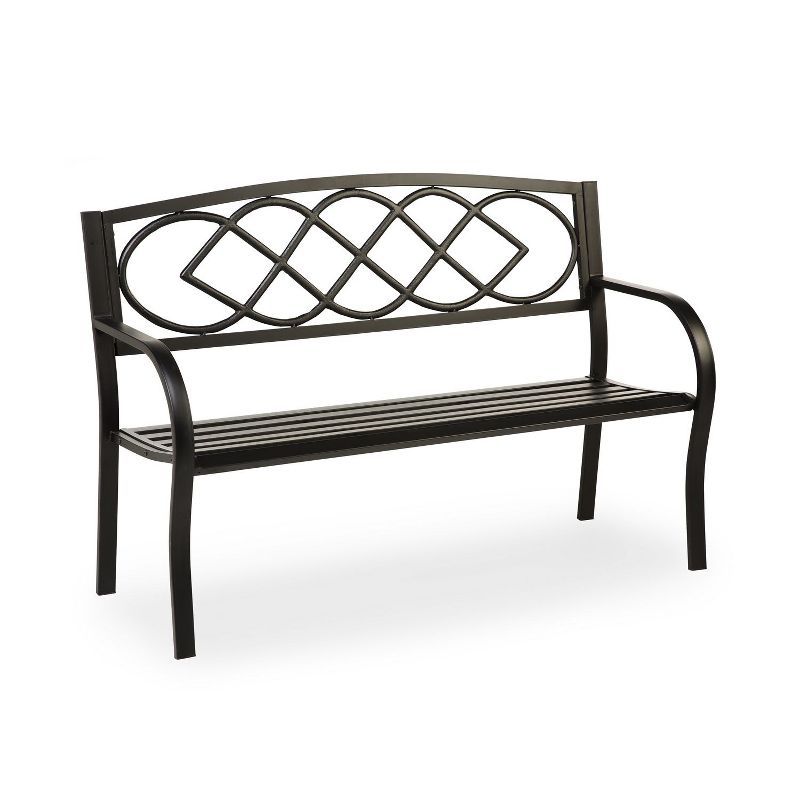 Black Steel and Cast-Iron Celtic Knot Garden Bench