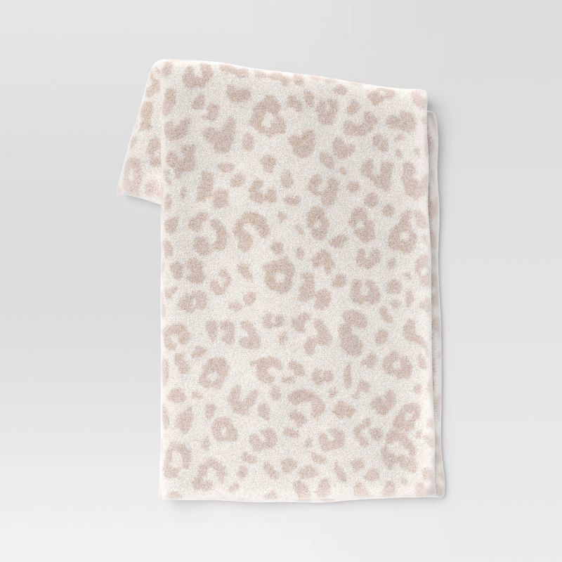 Beige and Cream Cheetah Knit Throw Blanket