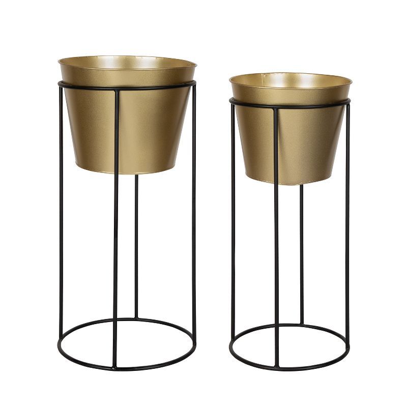 Sheely Modern Gold/Black Metal Indoor Porch Planter Stands, Set of 2