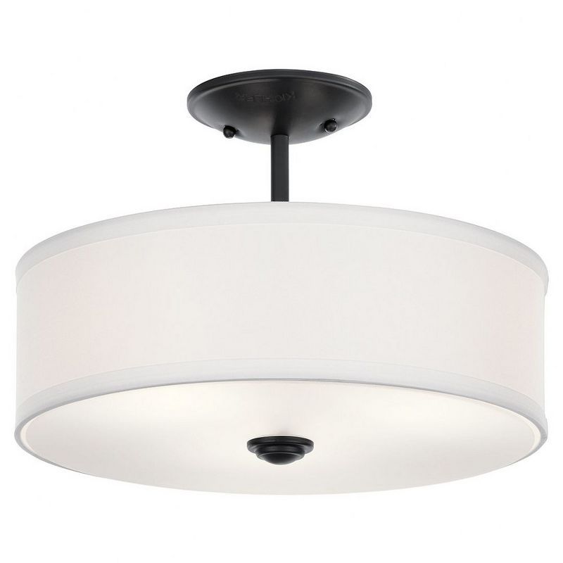 Modern Black Semi-Flush Drum Ceiling Light with White Micro-Fiber Shade