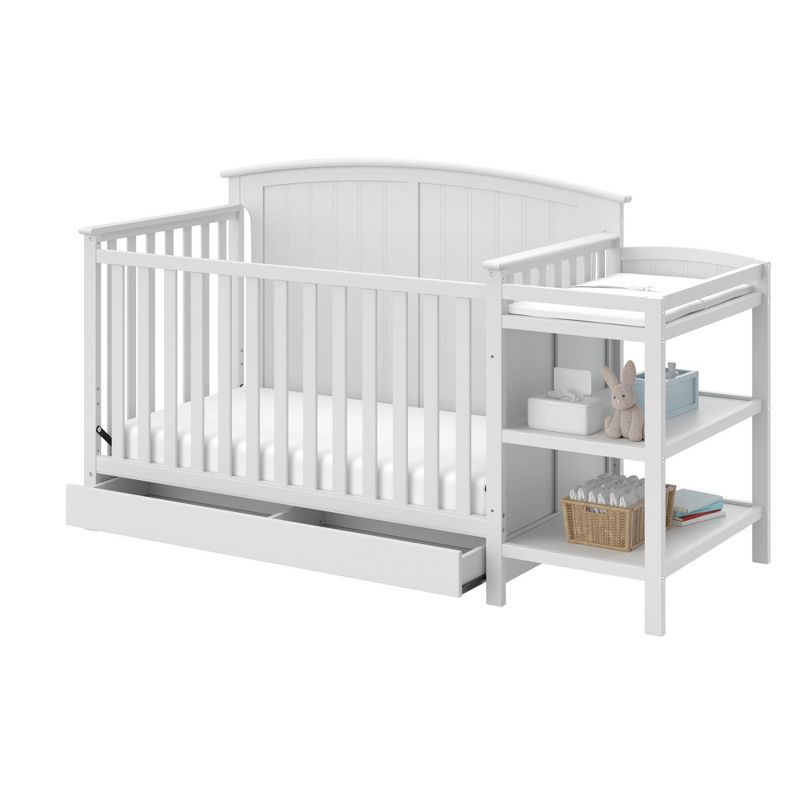 White 4-in-1 Convertible Crib with Changer and Drawer