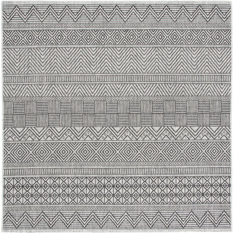 Courtyard Gray 47" Square Non-Slip Synthetic Outdoor Rug