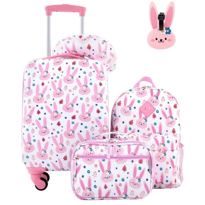 Kids' 5-Piece Pink Bunny Hard Shell Spinner Luggage Set