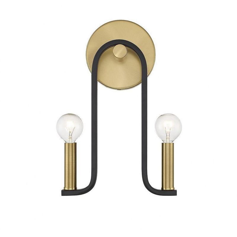 Matte Black and Warm Brass 2-Light Wall Sconce