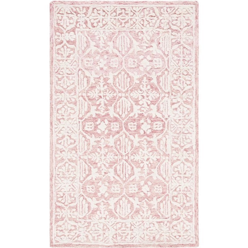 Ivory and Pink Hand-Tufted Wool Floral Area Rug