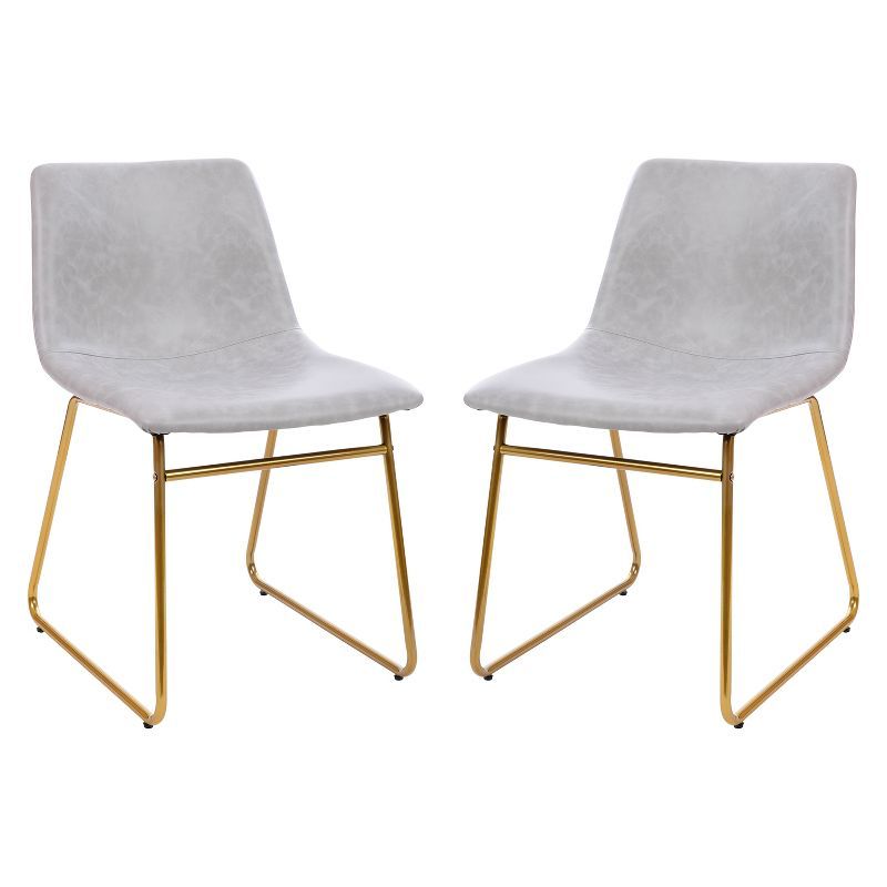 Light Gray Metal Bucket Dining Chairs with Gold Frame, Set of 2