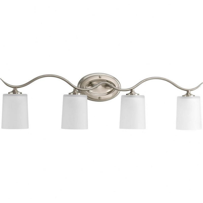 Brushed Nickel 4-Light Bathroom Vanity Fixture with Etched Glass Shades