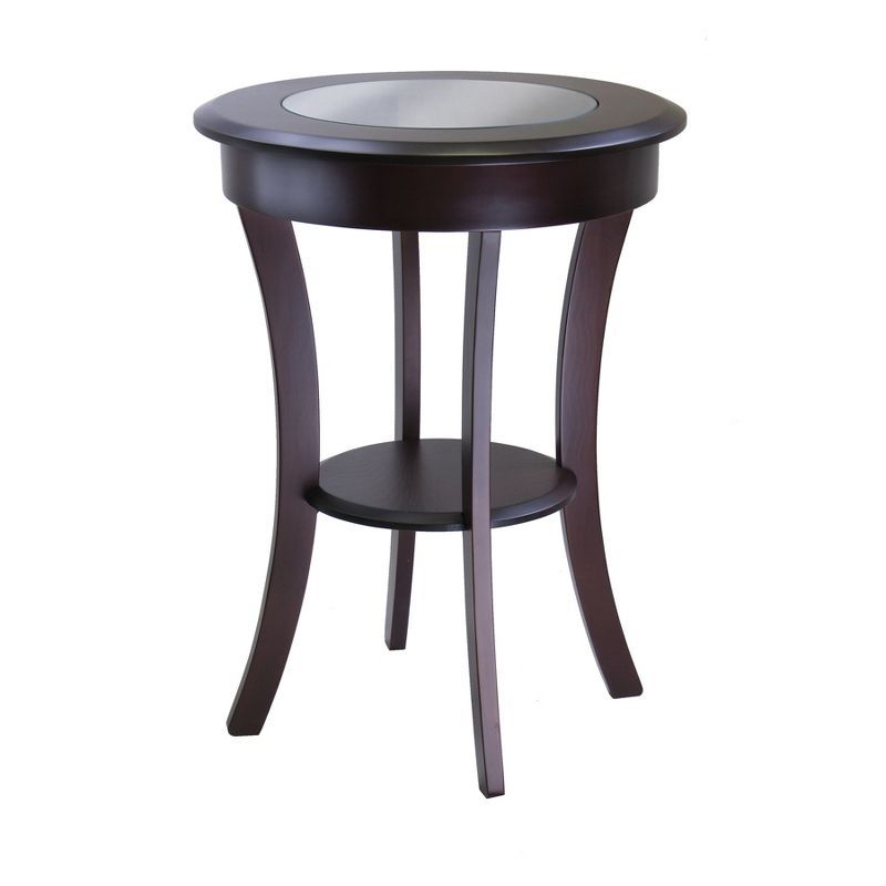 Cassie 27" Brown Wood and Glass Round Accent Table