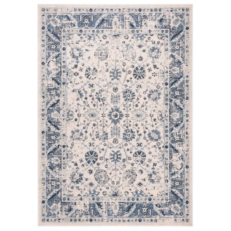 Ivory and Blue 4' x 6' Synthetic Rectangular Area Rug