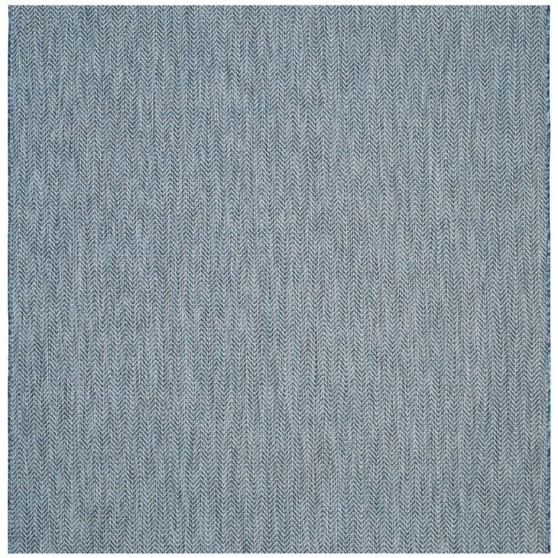 Navy and Grey Square Synthetic Indoor/Outdoor Area Rug