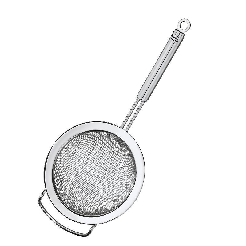 Silver Stainless Steel Round Handle Kitchen Strainer, Coarse Mesh, 7.9-inch
