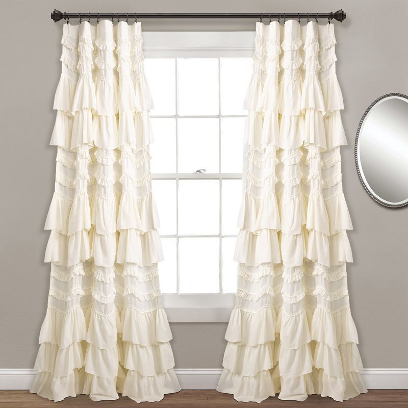 Elegant Ivory Ruffled Polyester Window Curtain 52"Wx84"L