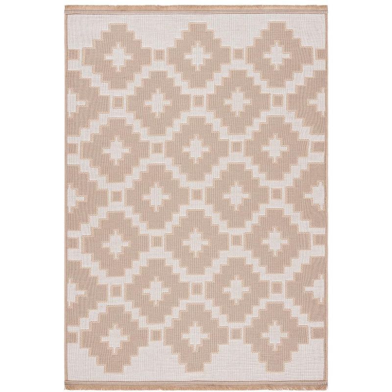 Ivory and Natural Geometric Flat Woven Wool Area Rug