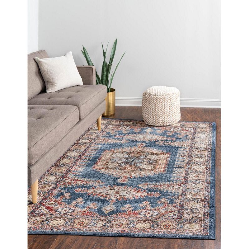 Navy Blue and Brown Abstract Synthetic Area Rug