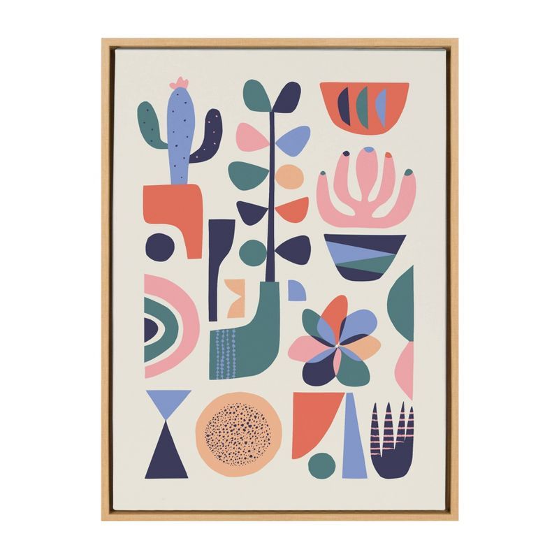 Mid-Century Succulents Abstract Canvas Wall Art in Natural Frame