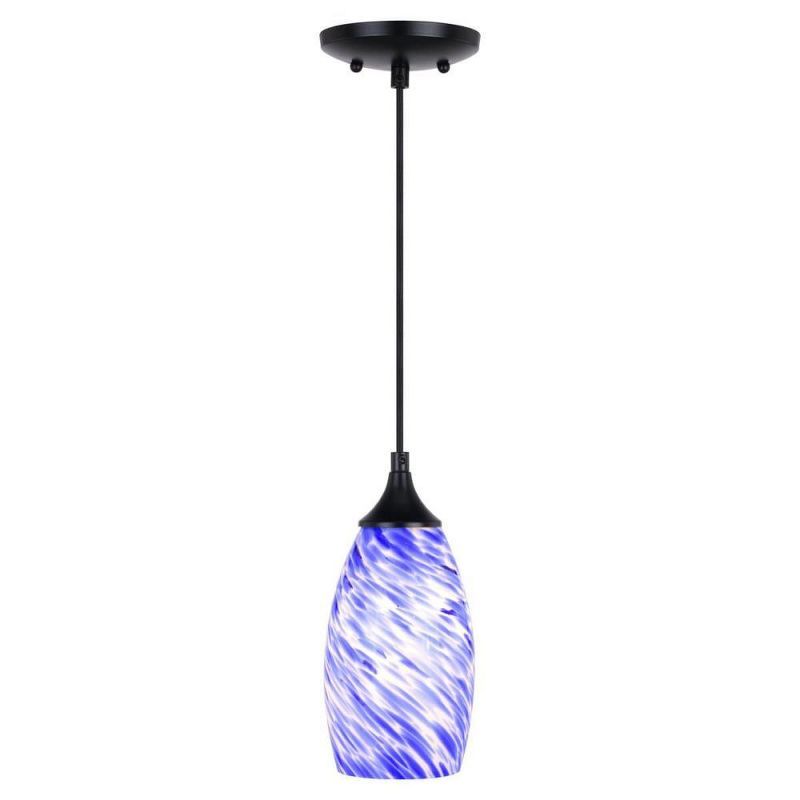 Milano Matte Black Mini Pendant with Azzura Glass Shade