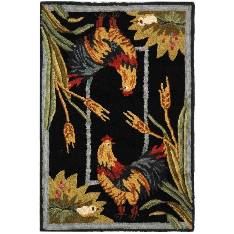 Chelsea Black Floral Hand-Knotted Wool Area Rug