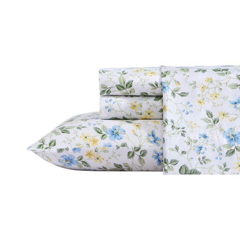 King Blue Floral Cotton Sateen Sheet Set