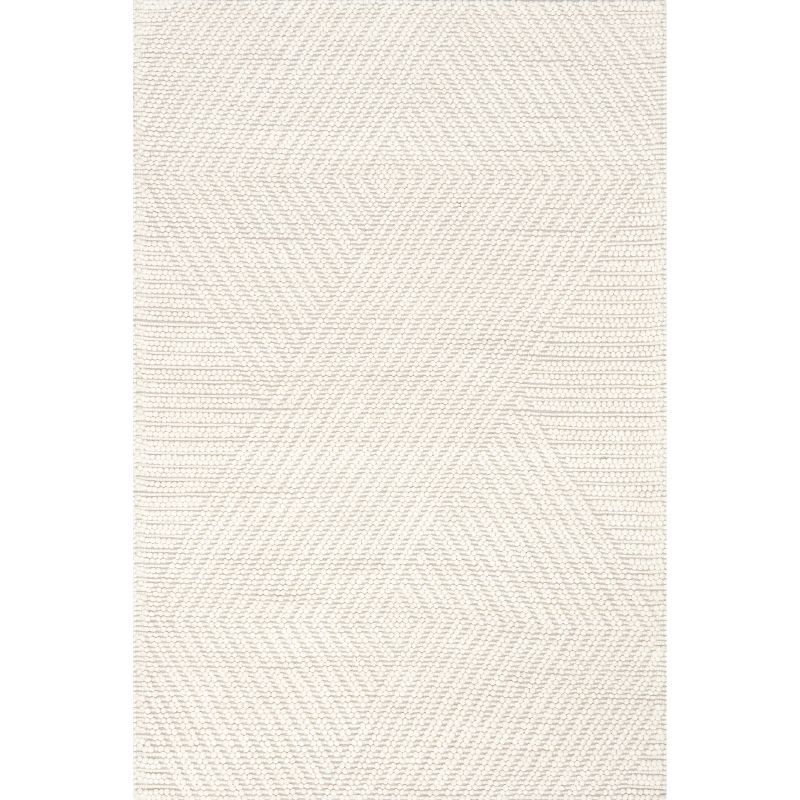 Ivory Geometric Handmade Wool Rectangular Area Rug