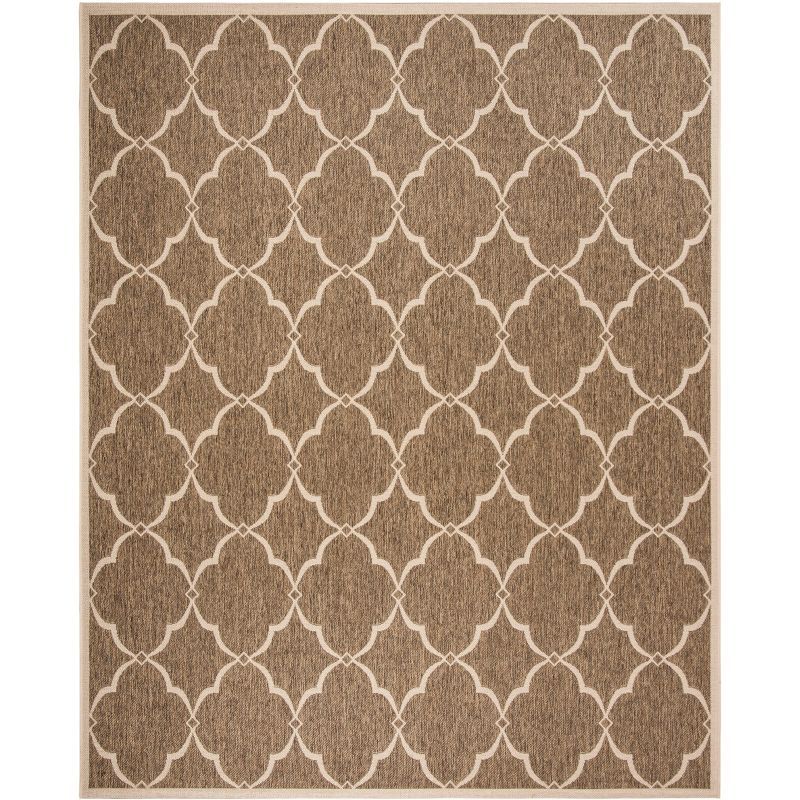 Beige and Cream Geometric Synthetic Indoor/Outdoor Area Rug