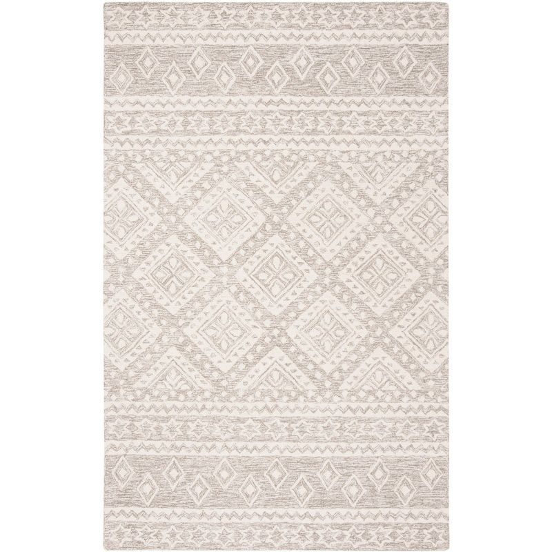 Hand-Tufted Woolen Geometric Diamond 5x8 Grey/Ivory Area Rug