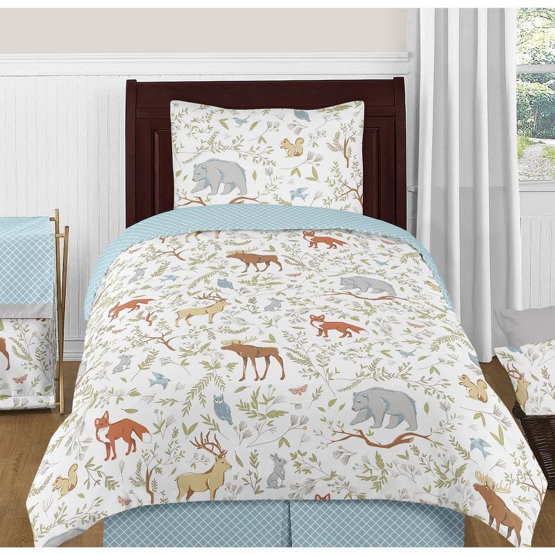 Blue Woodland Animal Microfiber Twin Bedding Set