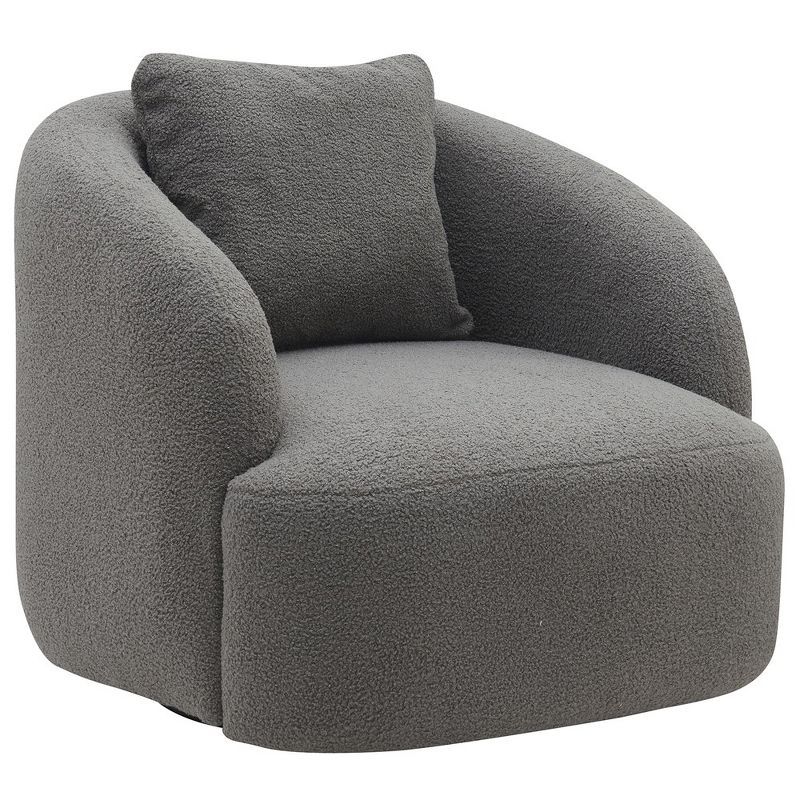 Gray Boucle Upholstered Swivel Barrel Chair with Metal Base