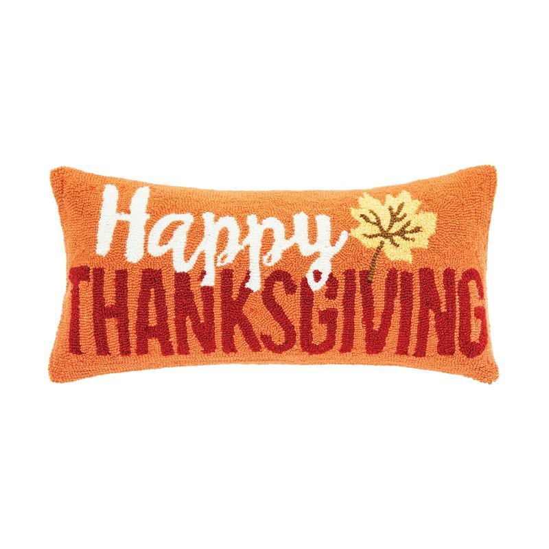 Happy Thanksgiving Orange Rectangular Hooked Throw Pillow