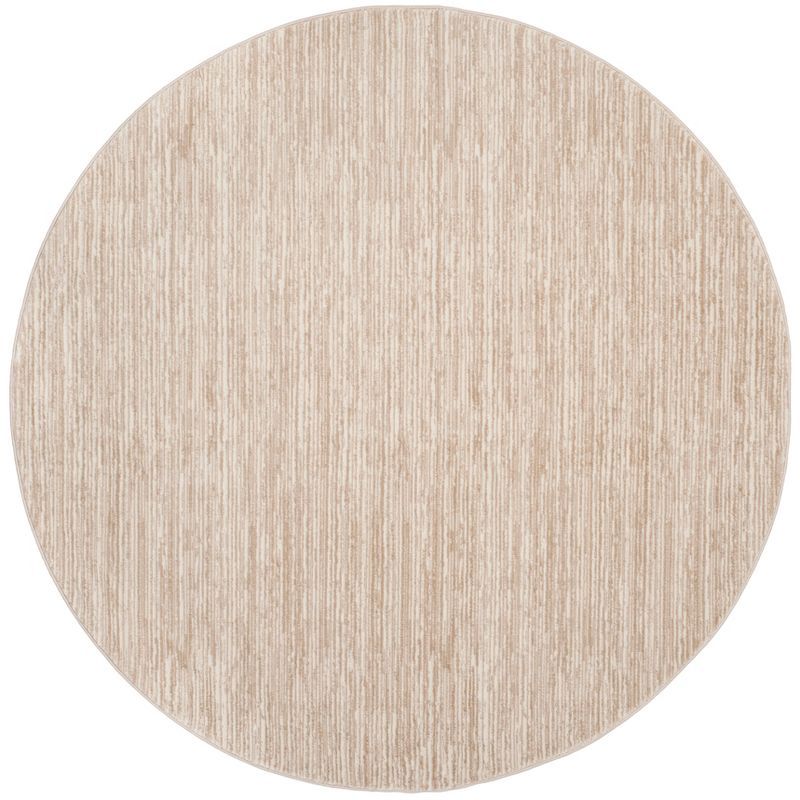 Cream Round Hand-knotted Abstract Synthetic Area Rug