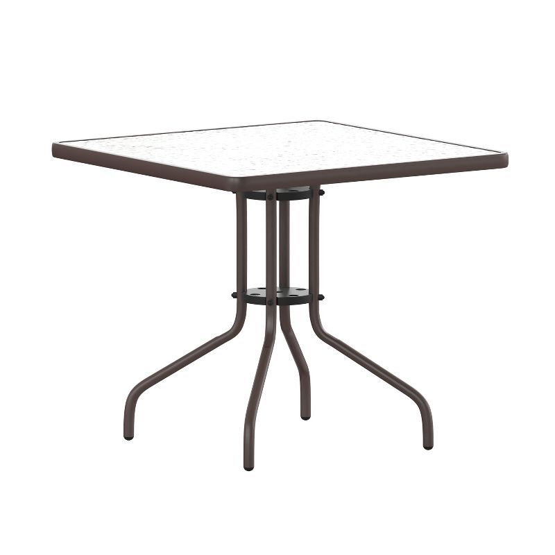 31.5" Clear Tempered Glass Square Outdoor Dining Table with Steel Base