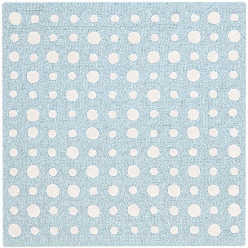 Blue and Ivory Hand-Tufted Wool Kids Polka Dot Rug, 5' x 5'