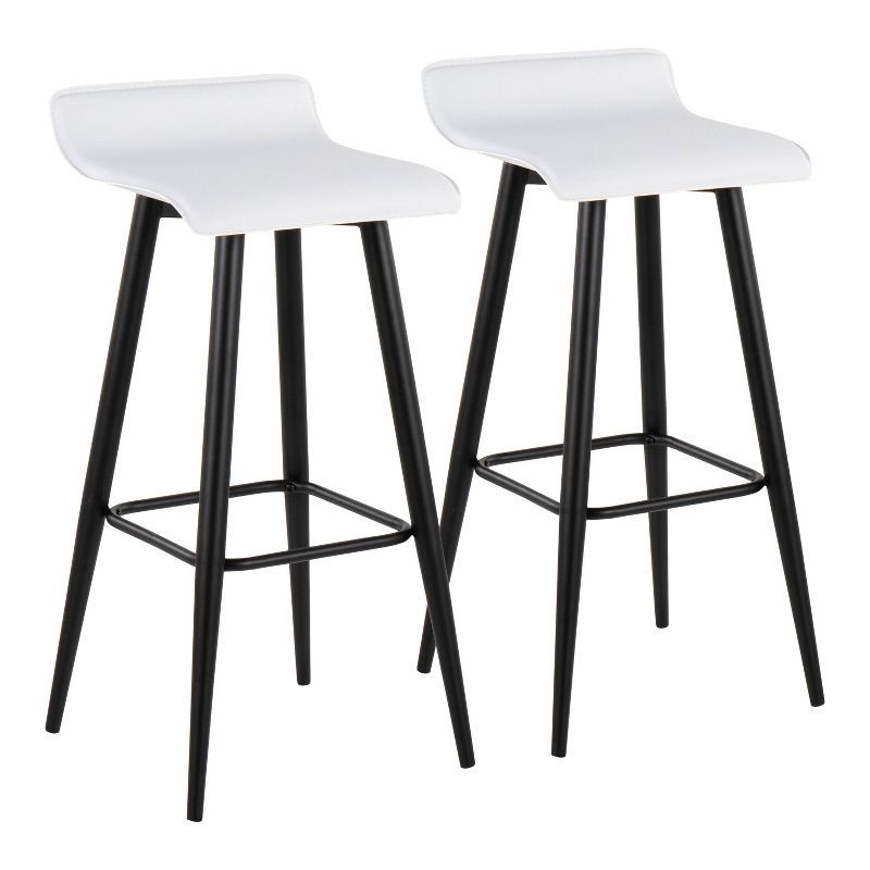 Ale White Faux Leather and Black Metal Bar Stools, Set of 2