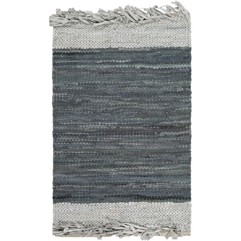 Gray Handwoven Leather Cowhide Area Rug 2x3 Feet