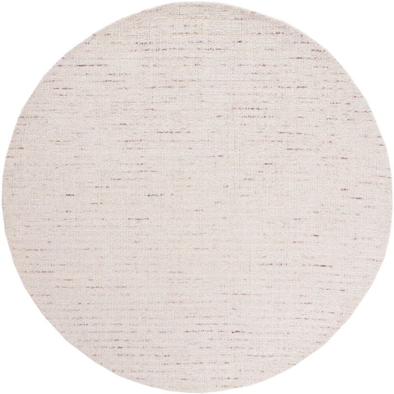 Ivory and Brown Abstract Handmade Wool Round Area Rug
