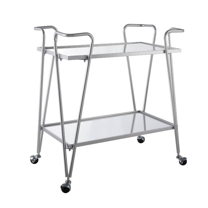 Mid-Century Modern Silver Mirrored Rectangular Bar Cart with Storage