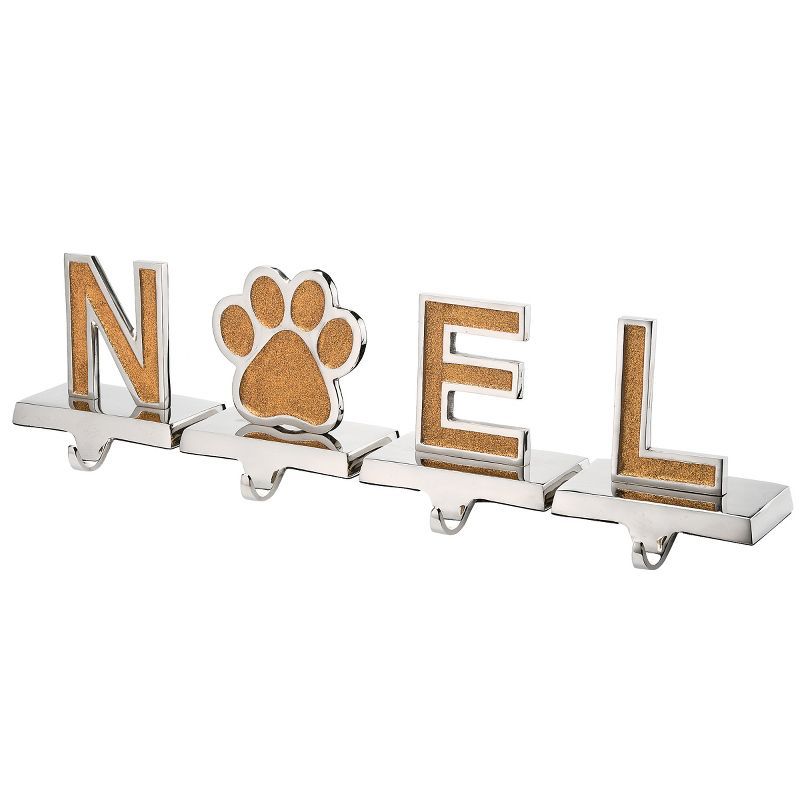 5" Gold Sparkle NOEL Stocking Holders with Paw Print, 4-Piece Set