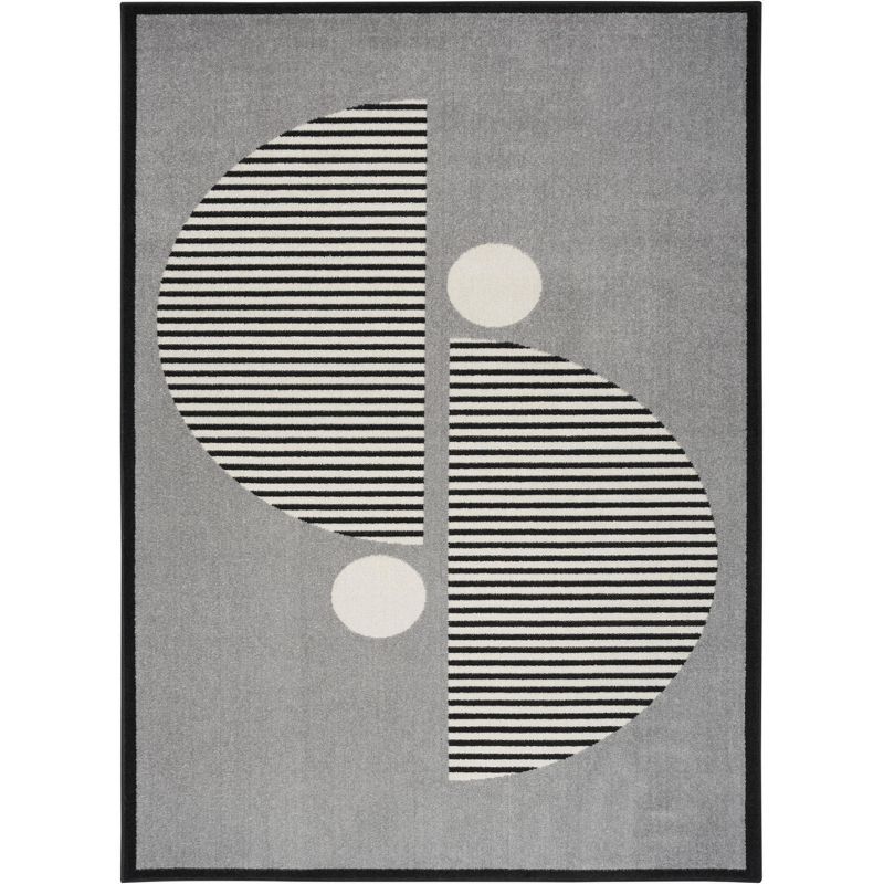 Grey and Black Geometric Synthetic 4' x 6' Area Rug