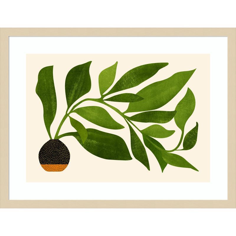 Svelte Natural Wood Framed Leafy Plant Wall Art Print 25 x 19