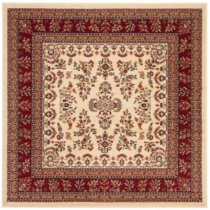 Ivory and Red Floral Synthetic Square Area Rug