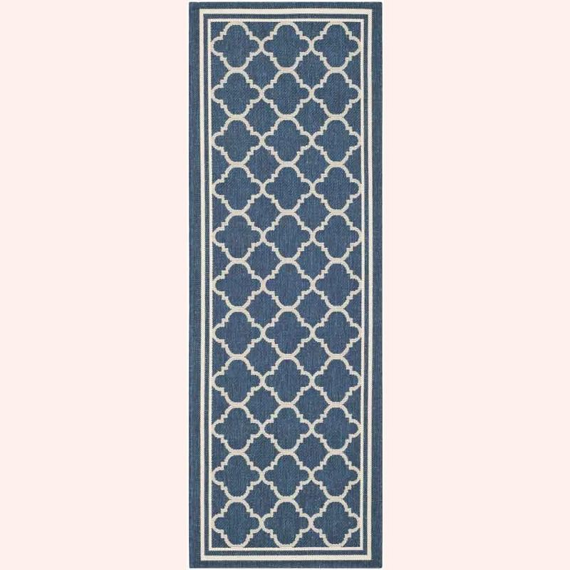 Navy and Beige Synthetic Low Pile Outdoor Runner