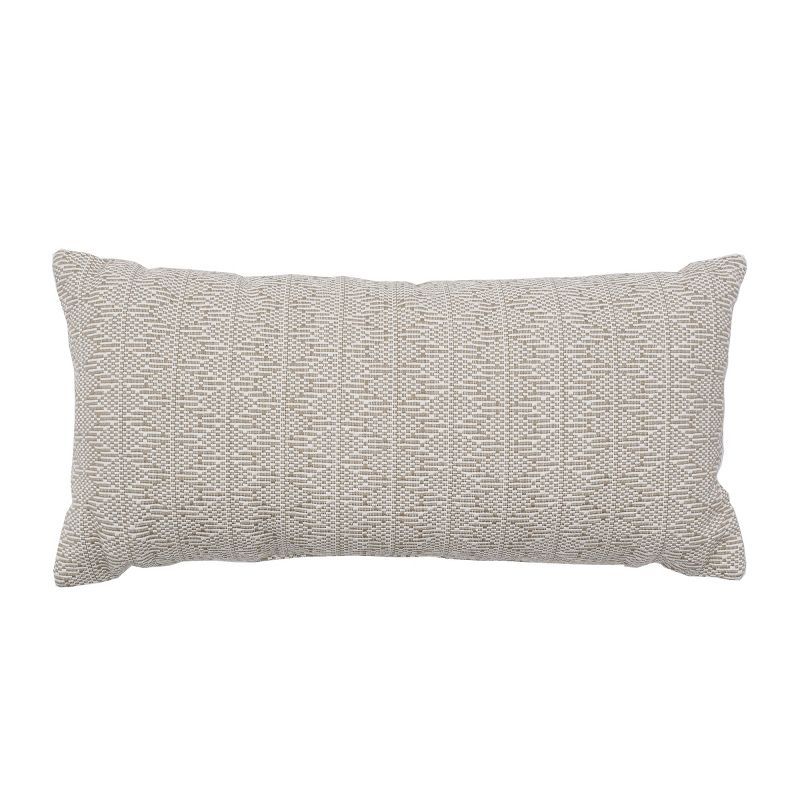 Beige Geometric Woven Cotton Lumbar Throw Pillow 12" x 24"