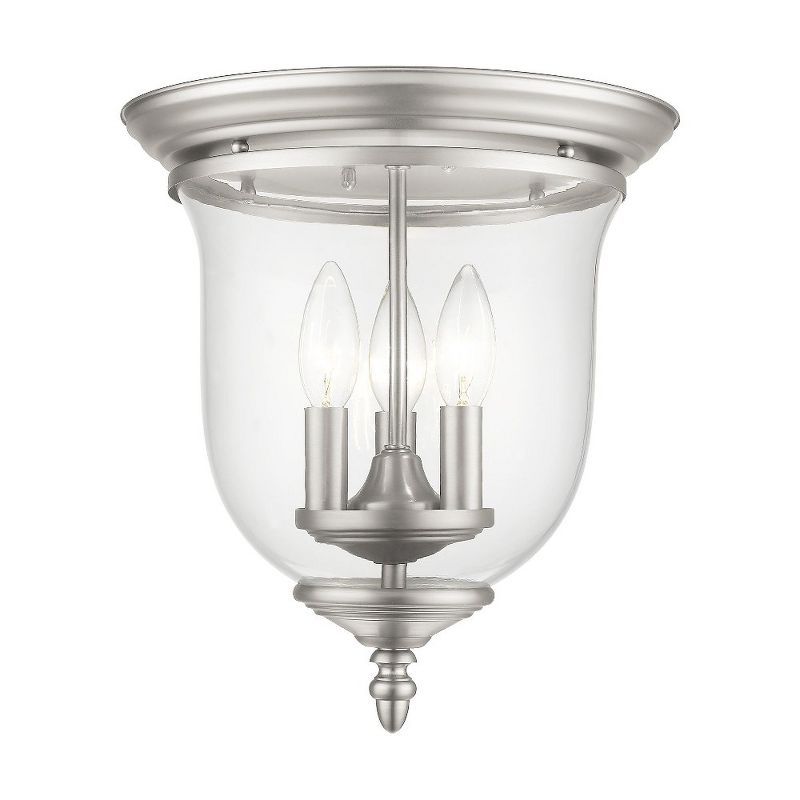 Legacy Hand-Blown Clear Glass 3-Light Flush Mount in Brushed Nickel