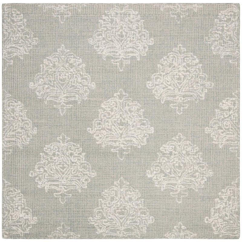 Ivory and Gray Tufted Wool Square Area Rug